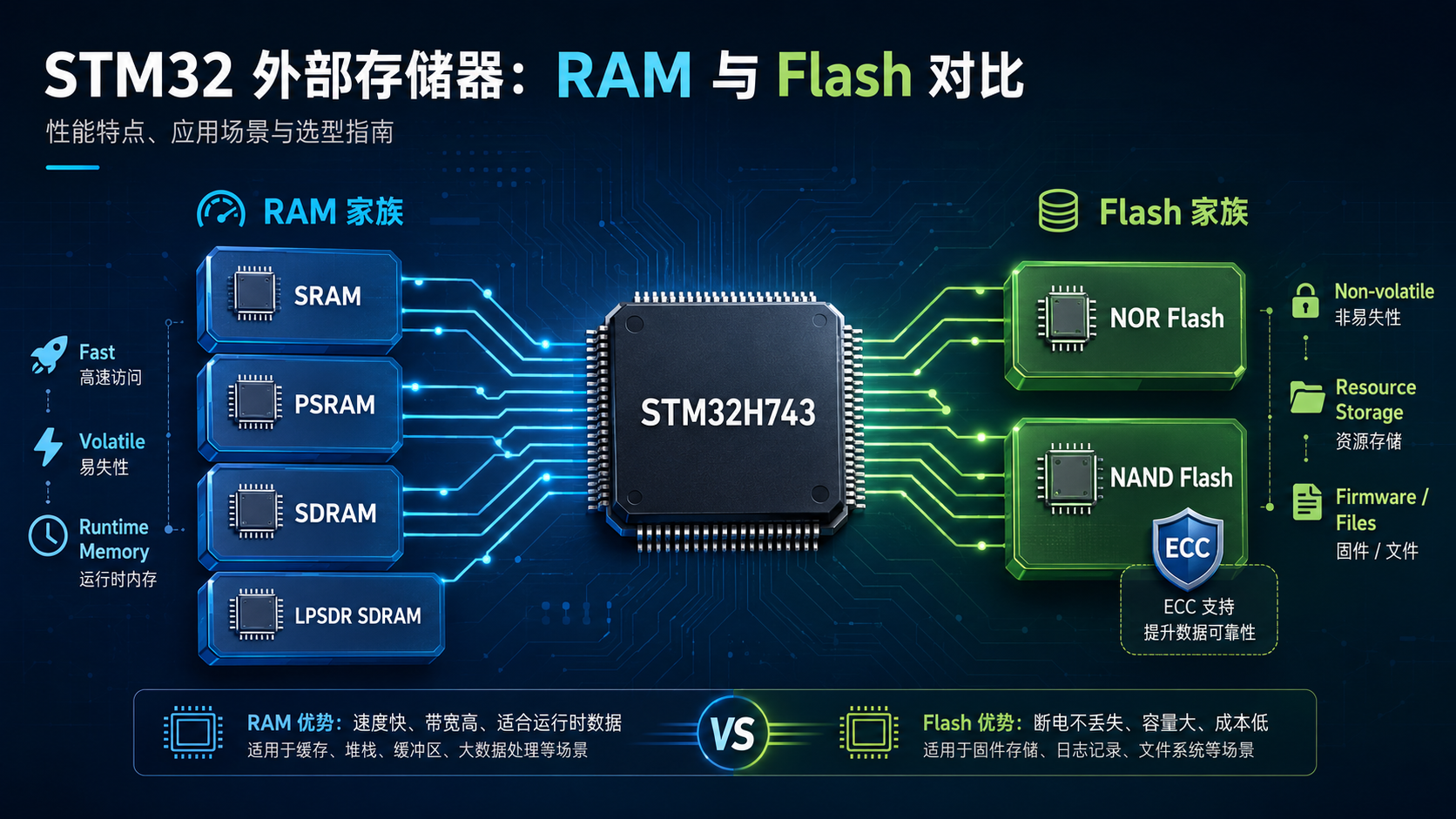 STM32 外部存储器：RAM 与 Flash 对比详解